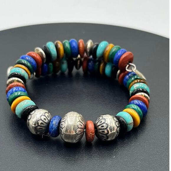 Carolyn Pollack Sterling Turquoise Onyx Malachite Jasper Lapis Coil Bracelet - Picture 1 of 6